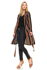 Trench Coat Multi Stripe Long Line Belted Jacket