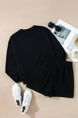 Black Sequin Merry Graphic Pullover and Shorts Set