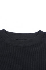 Black Crew Neck Ribbed Trim Knit Long Sleeve Top