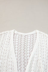 Black Hollow Out Crochet Knit Drop Shoulder Open Front Cardigan