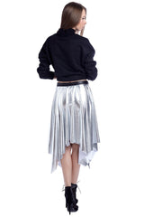 Silver Pleated Midi Skirt in Metallic