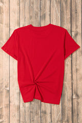 Red Solid Color Basic Crew Neck Plain Tee