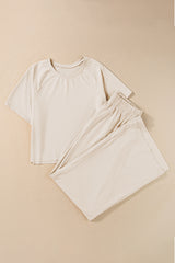 White Raw Hem Loose Tee and Wide Leg Pants Set