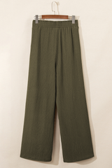 Jungle Green Plus Size Textured Shirred High Waist Pants