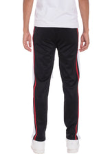 TRICOT STRIPED TRACK PANTS- BLACK