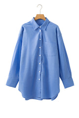 Blue Chest Pocket Button-up Loose Fit Blouse