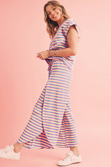 Black Stripe Rainbow Tee and Tassel Drawstring Wide Leg Pants Set