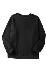 Black Loose Patchwork Crewneck Plus Size Sweatshirt