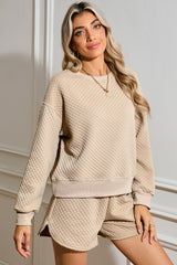 Parchment Diamond Quilted Plain Pullover and Shorts Set