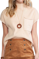 Mineral Red Patch Pocket Ribbed Knit Short Sleeve Sweater