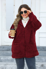 Plus Size Zip Up Long Sleeve Hooded Outerwear