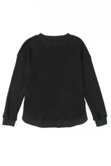 Black Crew Neck Ribbed Trim Knit Long Sleeve Top