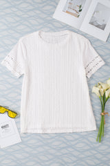 White Eyelet Embroidery Scalloped Short Sleeve Blouse