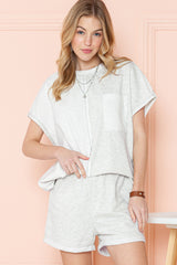 Khaki Exposed Seam Chest Pocket Tee and Shorts Set