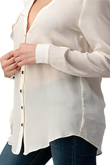 Ruffled Neck Button Front Shirts With Long Sleeves