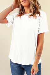 Red Solid Color Basic Crew Neck Plain Tee