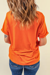 Blank T Shirt - Orange Crewneck Rolled Up Short Sleeve Plain T-Shirt Customized