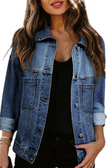 Light Blue Washed Oversized Pocketed Denim Jacket