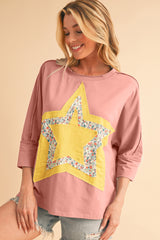 Medium Grey Floral Star Patched Exposed Seam Top