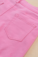 Rose Solid Color Distressed Denim Shorts