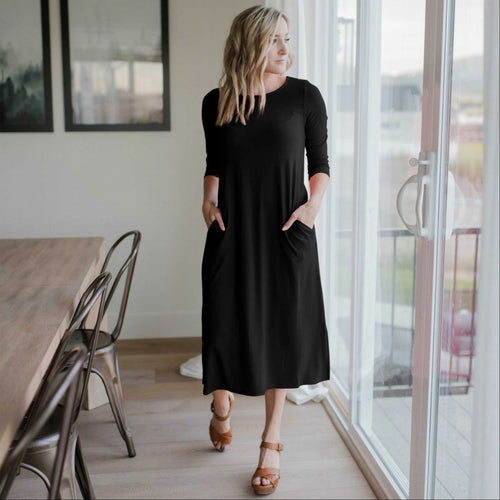 Mid Length Boxy Dress With Side Pockets