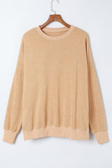 Khaki Plain Drop Shoulder Ribbed Trim Oversized Sweatshirt