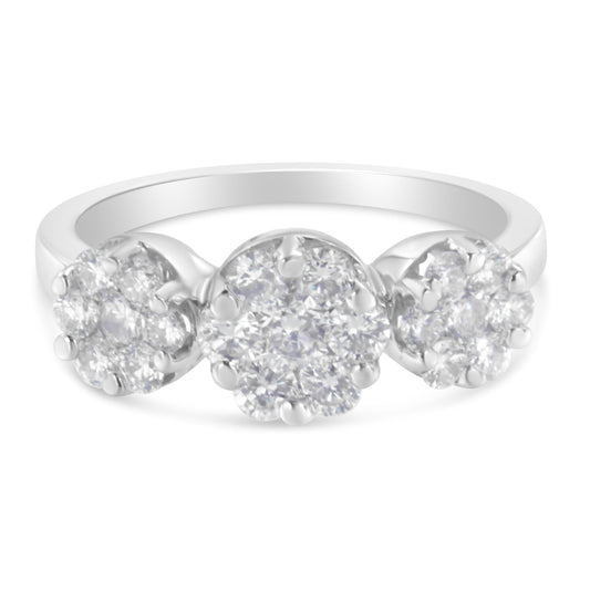 14K White Gold 1-1/4 Cttw Brilliant Cut Diamond Three Round Floral