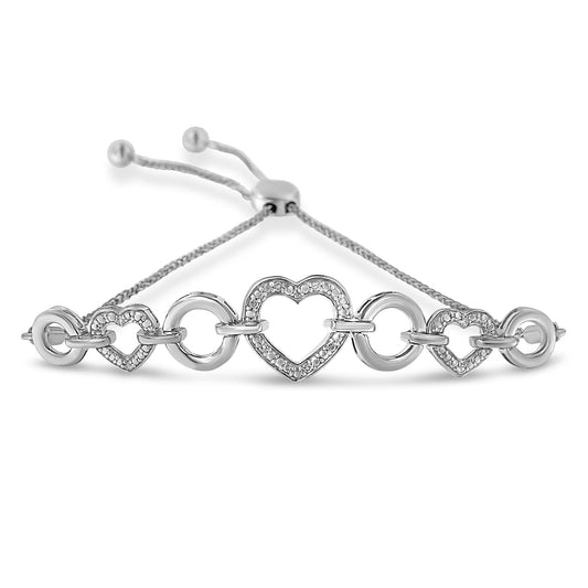 .925 Sterling Silver Diamond Accent Interlinking Triple Heart 4”-10” A