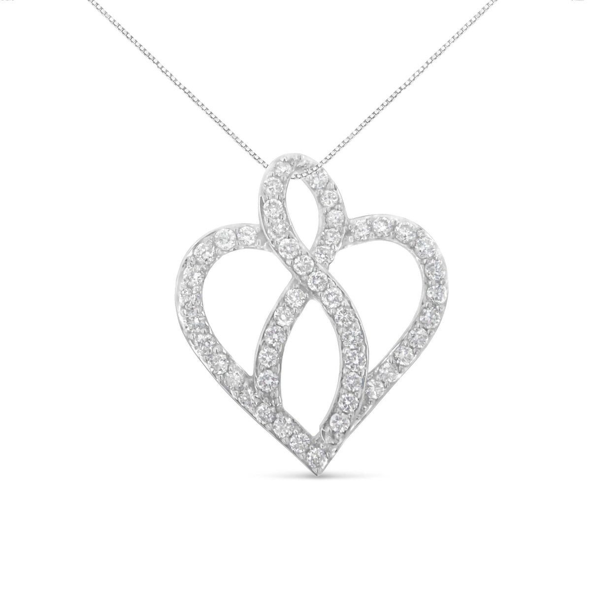 14KT White Gold 1 cttw Diamond Heart Ribbon Pendant Necklace (H-I, I1-