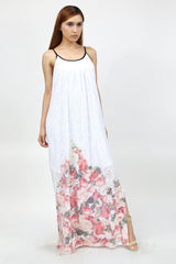 Rose Print Side Slit Long Dress