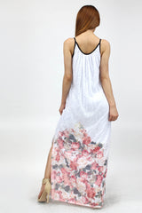 Rose Print Side Slit Long Dress