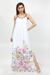 Flower Print Side Slit Long Dress