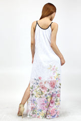 Flower Print Side Slit Long Dress