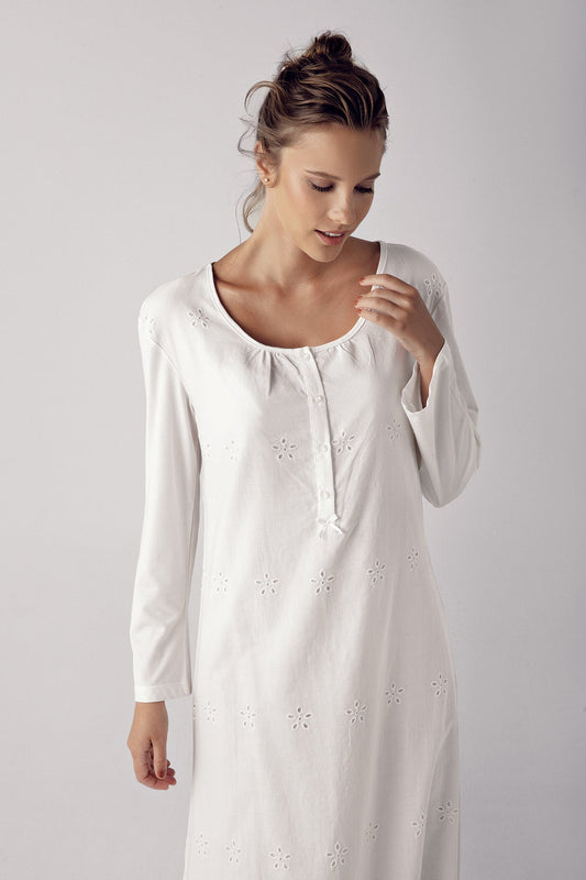 Shopymommy 11113 Woven Long Sleeve Maternity & Nursing Nightgown