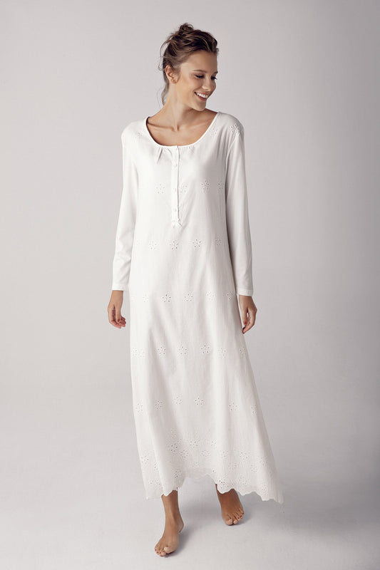 Shopymommy 11113 Woven Long Sleeve Maternity & Nursing Nightgown