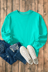 Smoke Green Solid Color Drop Shoulder Terry Sweatshirt