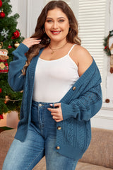 Real Teal Hollow Knit V Neck Button Front Plus Size Cardigan