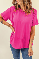 Red Solid Color Basic Crew Neck Plain Tee