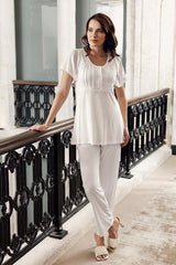 Shopymommy 12309 Chiffon 3-Pieces Maternity & Nursing Pajamas With