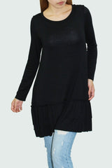 Ruffle bottom long sleeve tunic Black