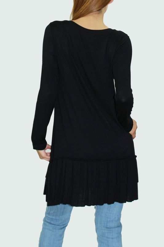 Ruffle bottom long sleeve tunic Black