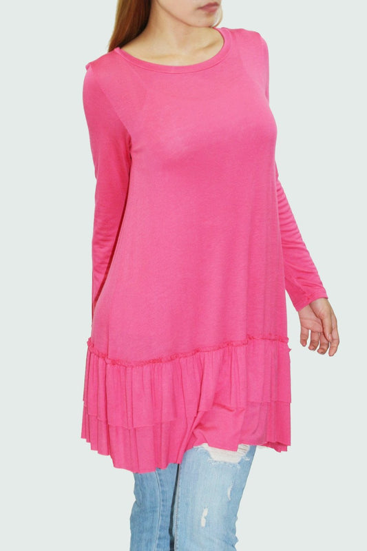 Ruffle bottom long sleeve tunic Coral