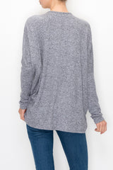 Cutout Front Long Sleeve Top - Grey