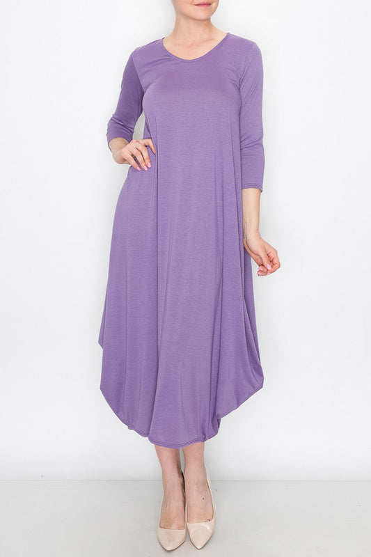 Solid Balloon Dress - Purple