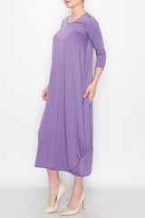 Solid Balloon Dress - Purple