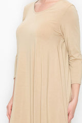 Solid Balloon Dress - Beige