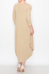 Solid Balloon Dress - Beige