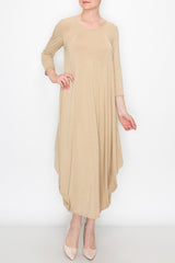 Solid Balloon Dress - Beige