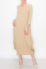 Solid Balloon Dress - Beige