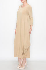 Solid Balloon Dress - Beige